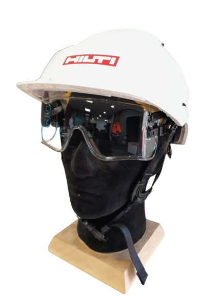 Casque Iris II blanc porte étiquette avec lunettes et jugulaire 4 points - Logoté HILTI