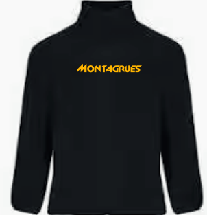 Veste polaire zippée 300gr noire brodée MONTAGRUES 1 couleur jaune 7549C coeur + dos
