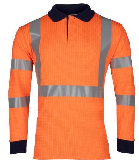 Polo manches longues orange HV retard feu antistatique arc électrique Lerby (sur cde)