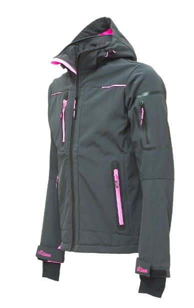 Softshell femme noir/fuschia 320gr 96% polyester 4% spandex capuche amovible