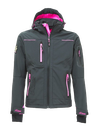 Softshell femme noir/fuschia 320gr 96% polyester 4% spandex capuche amovible