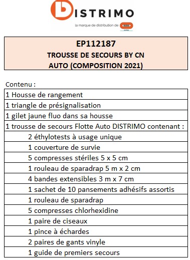 Trousse de secours auto - Gilet + Triangle BY CN (Composition 2021)