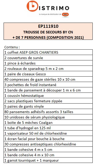 Trousse de secours BY CN + de 7 personnes (composition 2021)