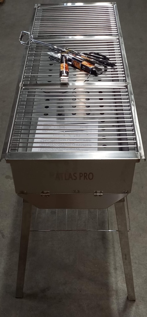 Barbecue charbon inoxydable (114x38cm) avec pieds démontables