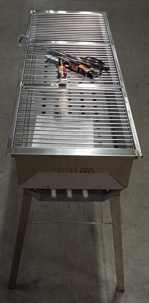 Barbecue charbon inoxydable (114x38cm) avec pieds démontables