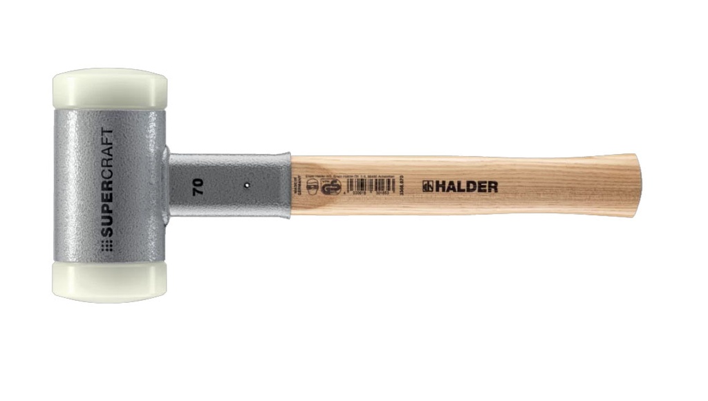 SUPERCRAFT dead-bounce mallet with varnished Hickory handle, Diam. 70 (nylon tips)