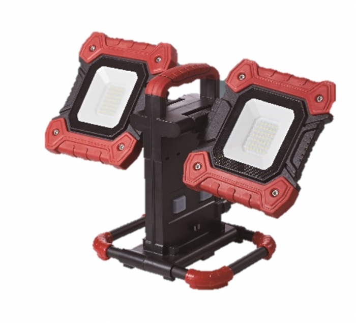 Portable LED construction site spotlight with multiple positions for grazing light