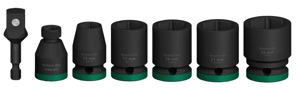 Set of 5 1/2 adaptable PRO impact sockets + 2 adapters
