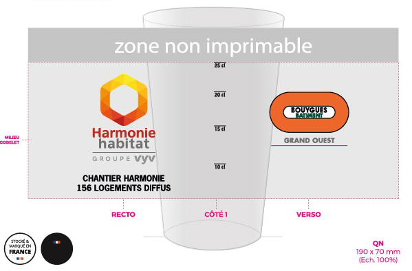 Reusable plastic cup 30cl BY BAT GRAND OUEST - Harmonie Mutuelle Chantier Harmonie 156 housing units Diffus