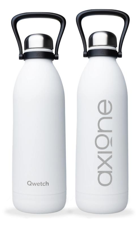 Bouteille isotherme double paroi QWETCH (16h chaud / 48h froid) 1500mL avec poignée blanc matt gravure AXIONE 1 couleur