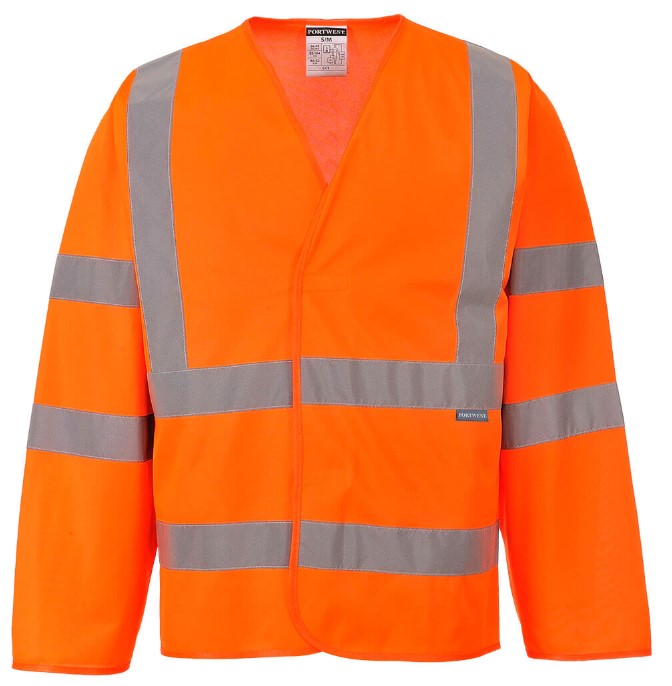 Fluorescent vest with 2 orange HV stripes and long sleeves