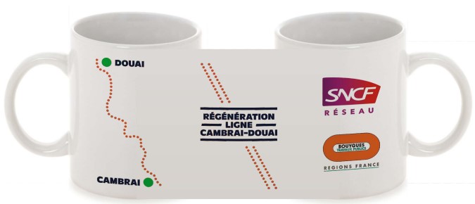 White ceramic mug 350ml BY TP RF + SCNF RESEAU + railway line map