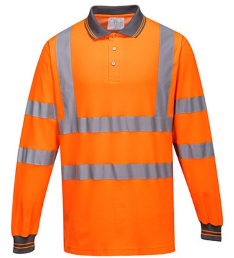 Orange long-sleeved polo shirt, high-visibility cotton (on order)