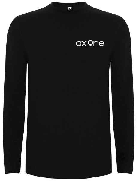 160g black 100% cotton round neck AXIONE t-shirt with new white heart logo and long sleeves