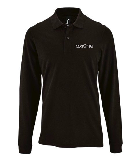 180g black long-sleeved polo shirt with AXIONE new white heart logo transfer