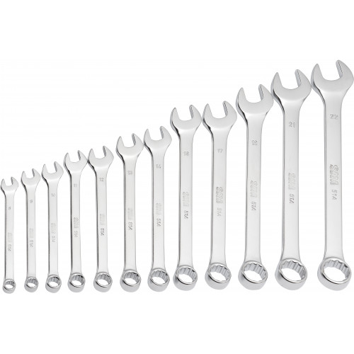 Set of 12 open-ended combination wrenches from 8 to 19 mm