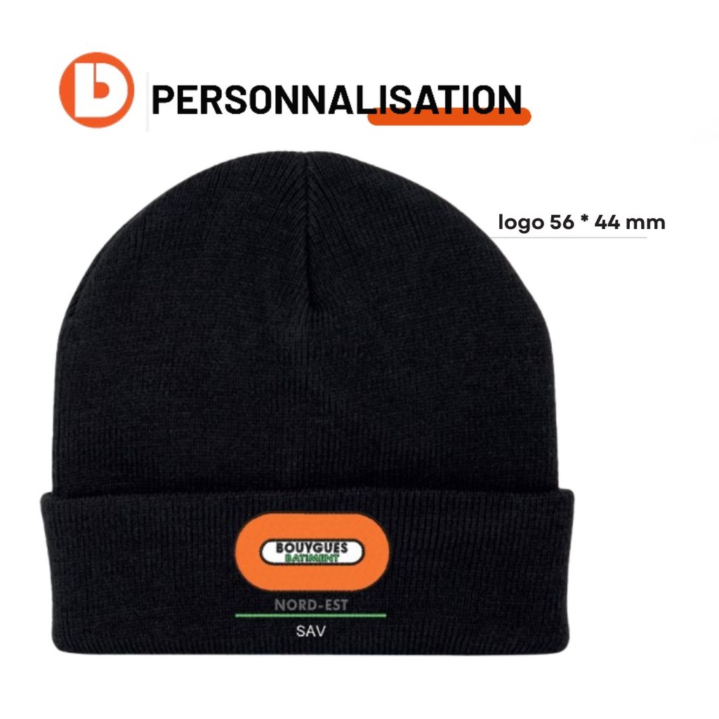 Bonnet recyclé avec doublure et revers 290gr noir brodé BY BAT NORD EST SAV