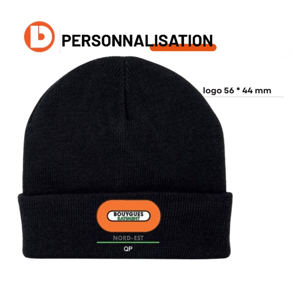 Bonnet recyclé avec doublure et revers 290gr noir brodé BY BAT NORD EST QP