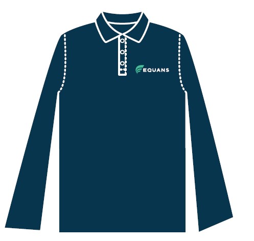 180g 100% cotton long-sleeved polo shirt, navy blue, embroidered with EQUANS green and white