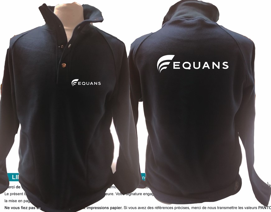 EQUANS navy fleece sweater with white heart and back