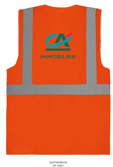 Gilet fluo hv orange multipoches CREDIT AGRICOLE IMMOBILIER  dos