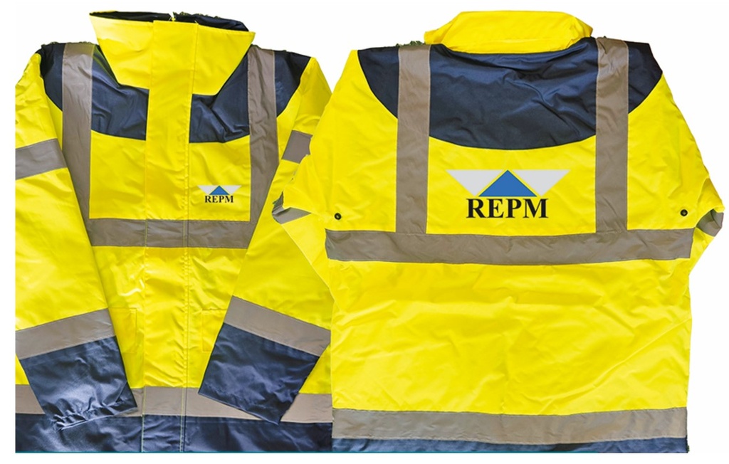 HV yellow fluorescent parka REPM heart + back