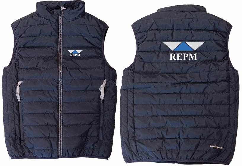 Kaba sleeveless navy down jacket REPM heart + back