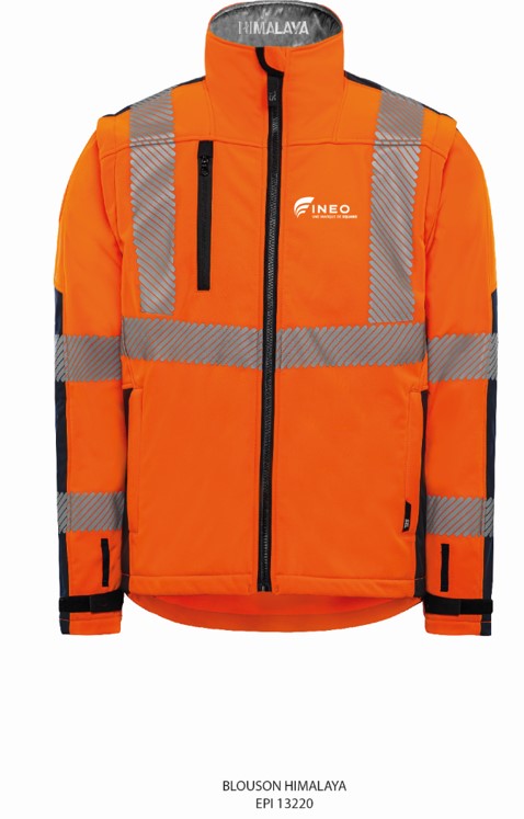 Blouson Softshell HV Himalaya manches amovibles INEO UNE MARQUE DE EQUANS blanc cœur + EQUANS blanc dos