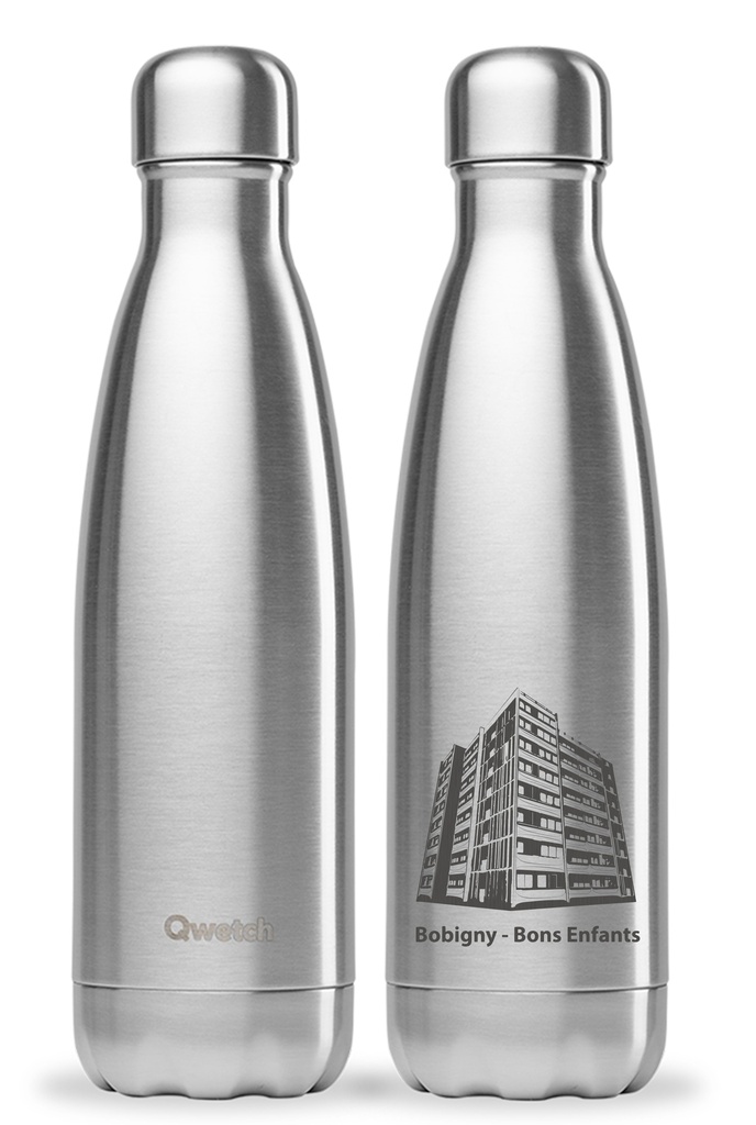 Bouteille isotherme double paroi QWETCH (12h chaud / 24h froid) 500ML gravure XL perspective chantier + Bobigny - Bons Enfants