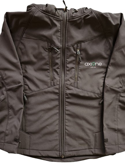 DX4 softshell jacket with fixed hood in black AXIONE SUD EST colors