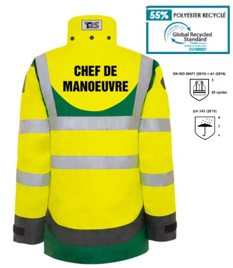 Parka de pluie jaune et vert HV - CHEF de MANOEUVRE dos