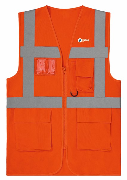 HELING ENR ​​multi-pocket fluorescent orange HV vest heart + back