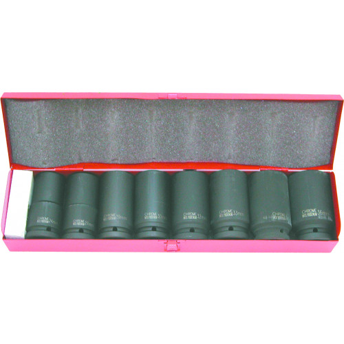 Set of 8 3/4'' long impact sockets, diameter 24 to 36 mm