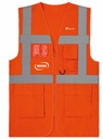 Gilet fluo hv orange multipoches BYES + EQUANS blanc coeur + VIGIE blanc dos