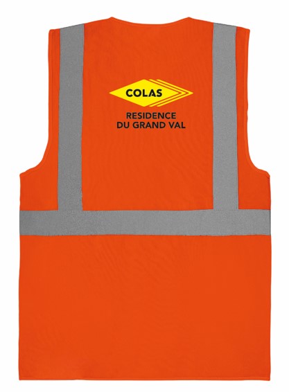 COLAS Residence du Grand Val multi-pocket fluorescent orange high-voltage vest back