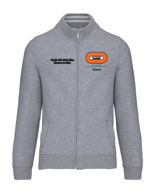 Veste molleton zippée 360gr gris brodés BY BAT NORD EST P. NOM + Chantier RSO 235 Pavillons – Montceau les Mines opposé coeur
