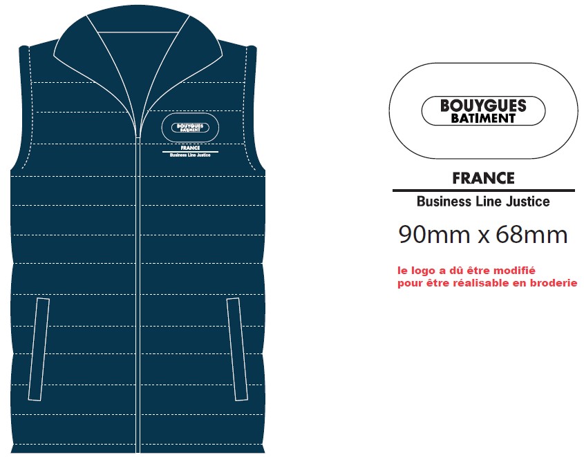 Light navy sleeveless embroidered down jacket BY BAT FRANCE Business Line Justice white
