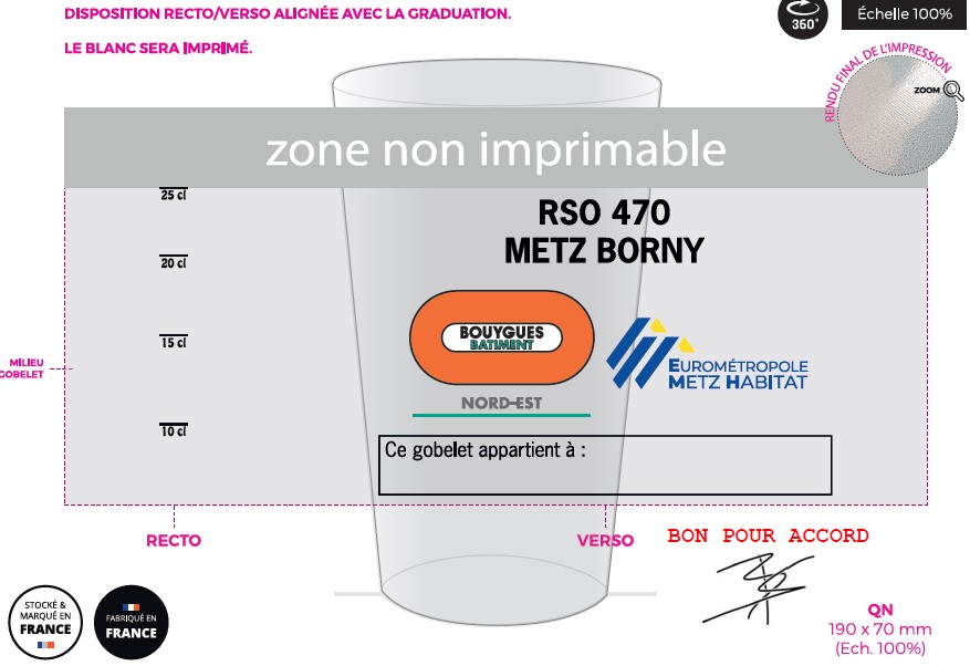 Gobelet plastique réutilisable 30cl BY BAT NORD EST Eurométropole Metz Habitat RSO 470 Metz Borny + encadré Ce Gobelet appartient à