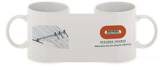 Mug céramique blanche 350ml BY TP REGIONS FRANCE APMR NEVERS + photo chantier + personnalisation nominative