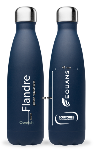 Bouteille isotherme Qwetch 500ml bleu nuit BYES + EQUANS blanc