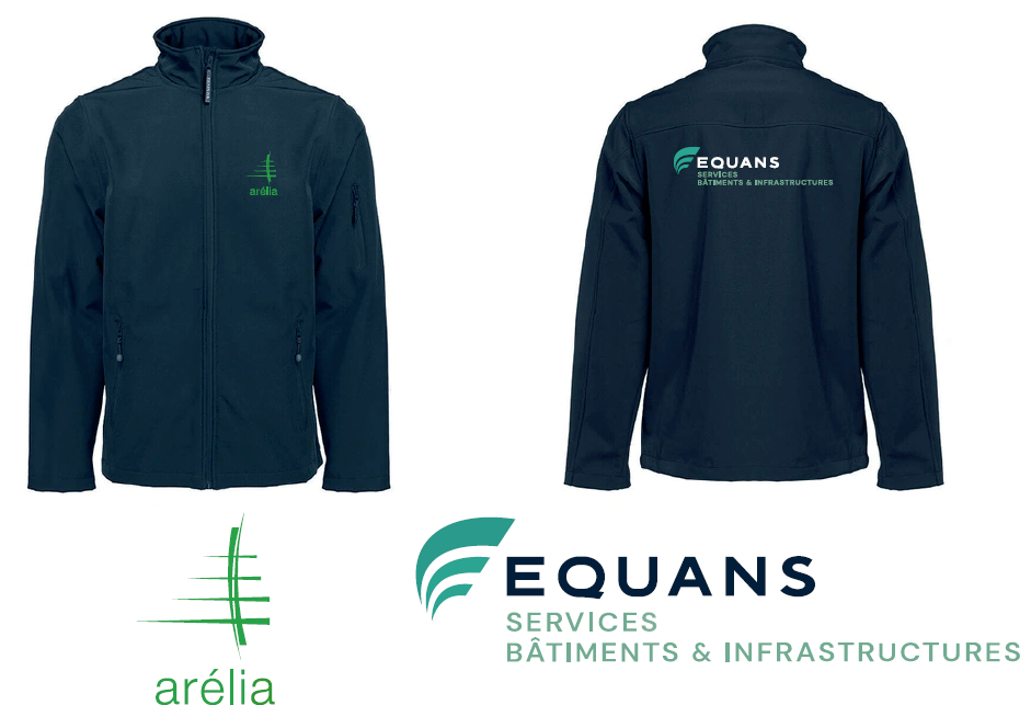 Softshell marine 340gr 3 couches respirant - imperméable et coupe vent brodé ARELIA coeur + EQUANS dos