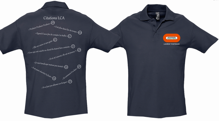 Polo 210gr 100% coton manches courtes marine BY TRAVAUX PUBLICS POSTIEAUX Laurent + citations ISS dos (S)