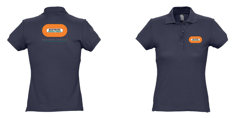  Polo 170gr 100% coton marine femme manches courtes BY TP REGIONS FRANCE cœur + dos 