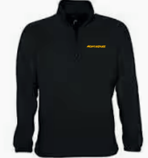 Veste polaire zippée 300gr noire brodée MONTAGRUES 1 couleur jaune 7549C coeur + dos