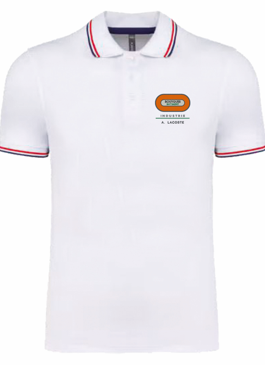 Polo 220gr 100% coton manches courtes blanc col et manches bleu-blanc-rouge brodé BY BAT INDUSTRIE A. PETIT (L)