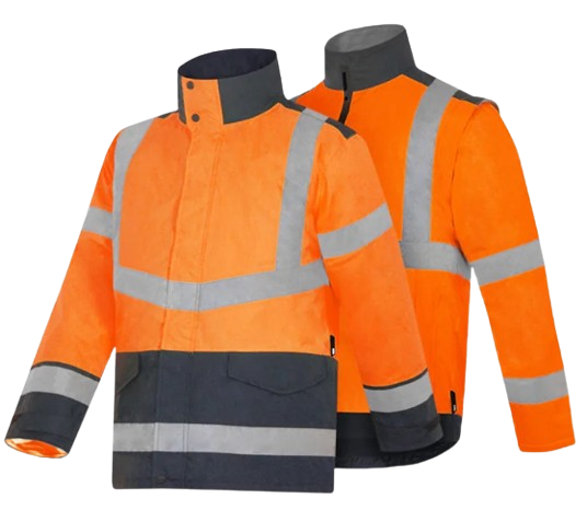 Parka 4 en 1 HV orange Homme respirant SANS LOGO ou avec Logo Coeur - parka + gilet intérieur