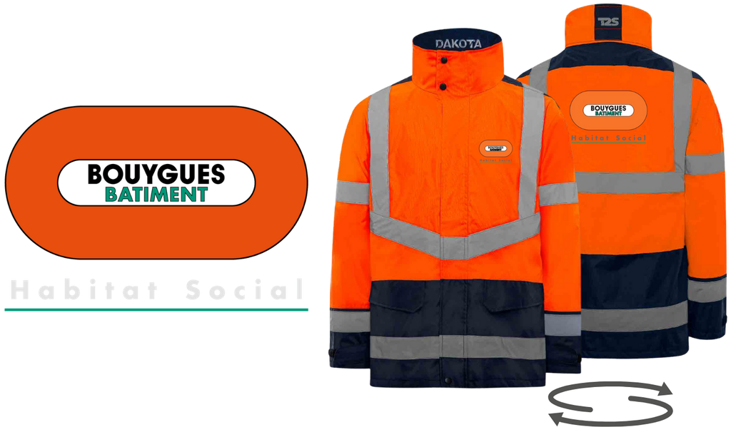 Parka 4 en 1 HV orange Homme respirant - Logo Coeur + Dos - parka + gilet intérieur
