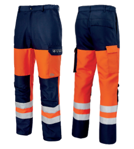 Pantalon genouillères SAFELINE HV 300gr 75% coton - 24% polyester - 1% antistatique multirisques atex orange/marine EJ82