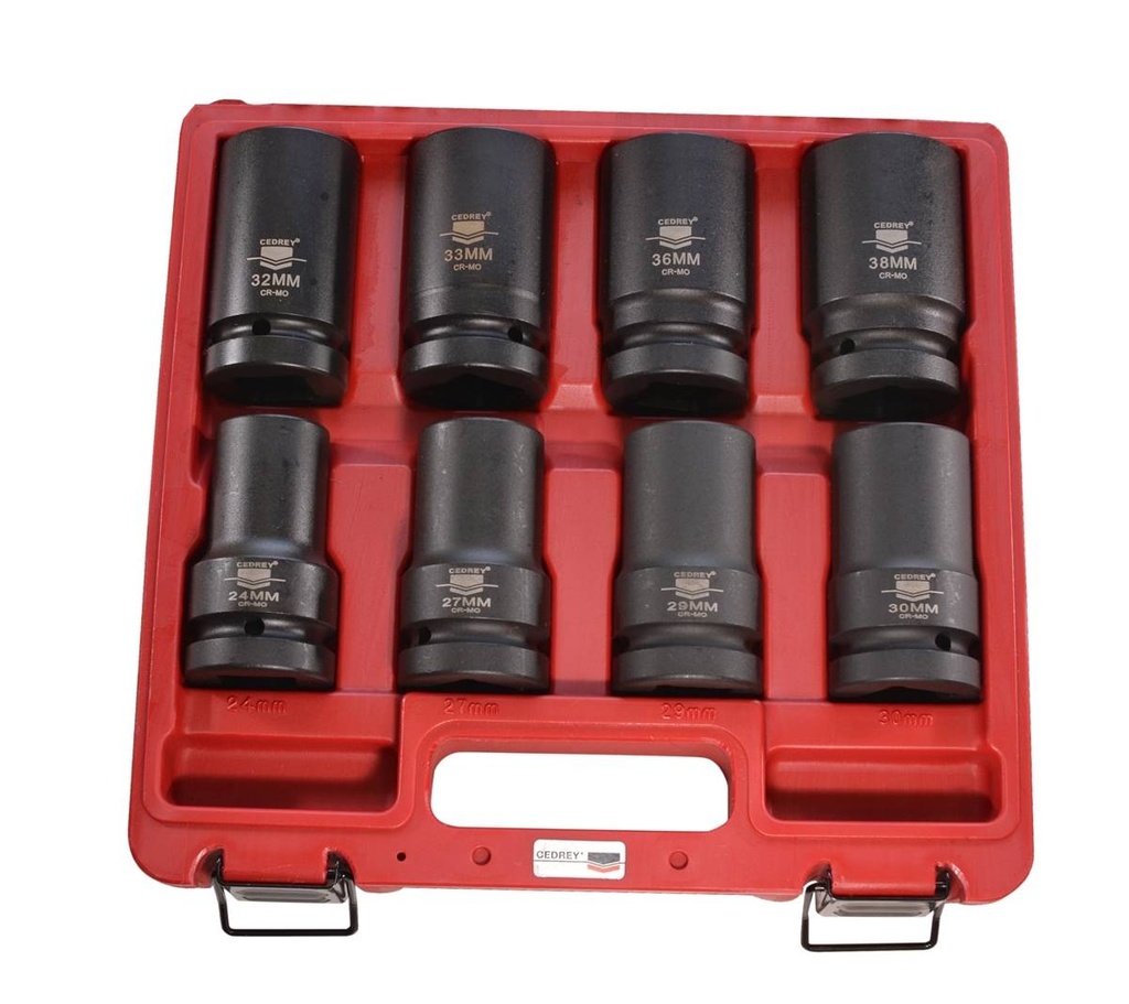 [EL165327] Coffret 8 douilles 3/4 Chocs longue de 24mm à 38mm