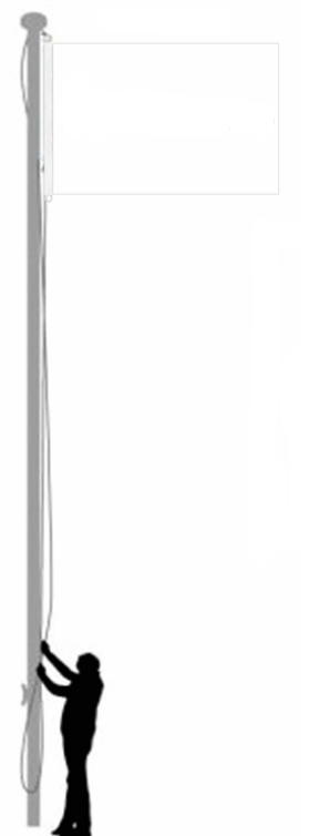 Mât cylindrique alu laqué blanc de 6m manchon de scellement Ø60mm avec pommeau + drisse à hisser (Pavillon sur commande)